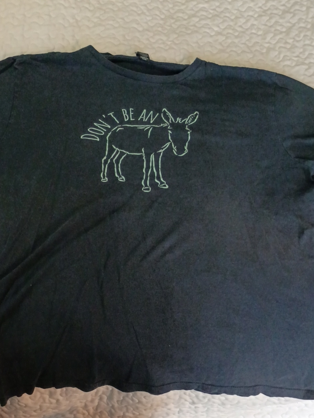 3 T'S FOR $15Black Crewneck Graphic Tee with Light Green Donkey Print